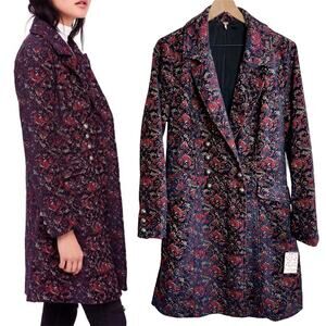 *RARE* FREE PEOPLE NWT Retro Boho Long Floral Red & Purple Jacket Coat — Medium